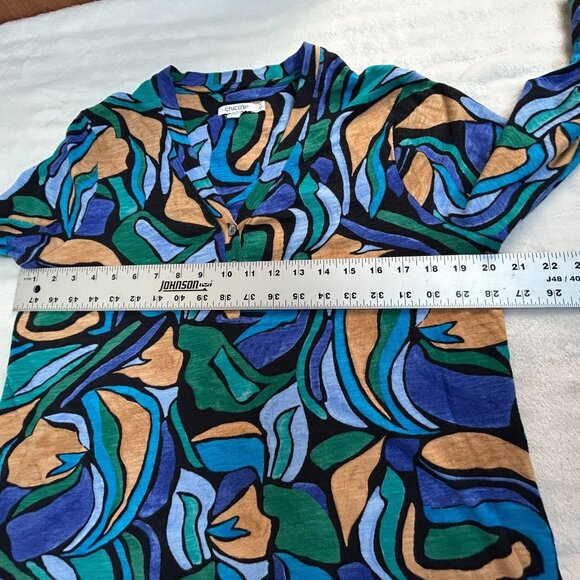 Chico's Womens Abstract Print 3/4 Sleeve Henley Top Size 1, US Medium Multicolor - Picture 6 of 7